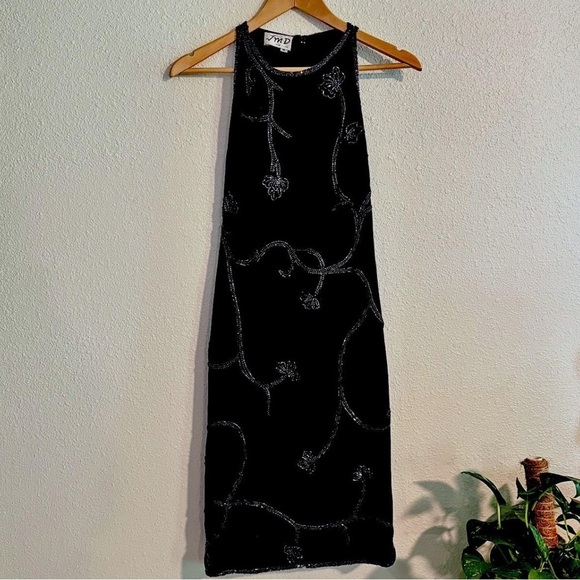 JMD 90s Vintage Beaded High Neck Midi Dress - Picture 1 of 11